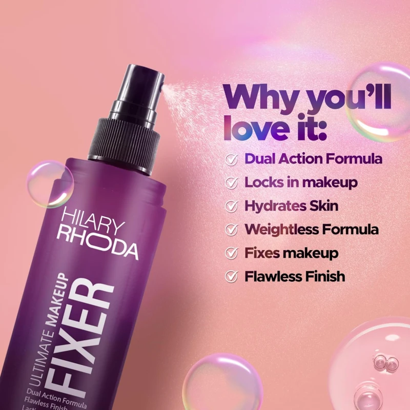 Hilary Rhoda Ultimate Makeup Fixer | Infused with Niacinamide & Hyaluronic Acid | Hydrates, Soothes & Refreshes Skin | Dual Action & Weightless Formula | Setting Spray |100 ml - Thumbnail 4